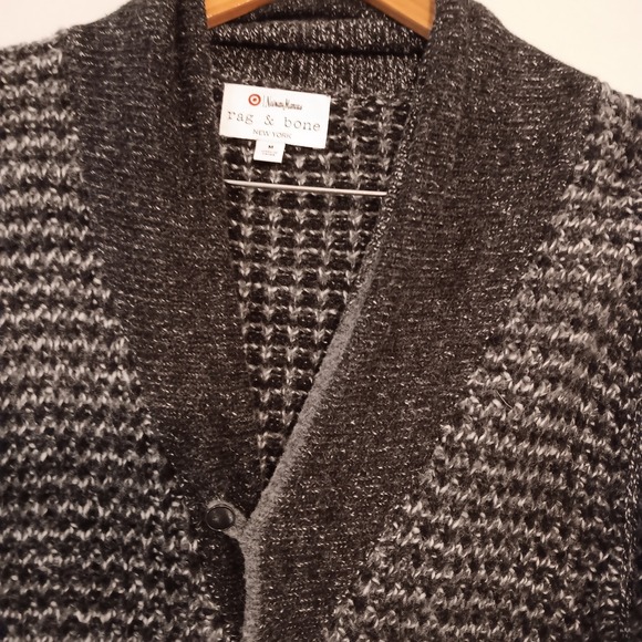 Rag & Bone Target Neiman Marcus Black Gray Knit Shawl Collar Cardigan Medium - Picture 3 of 7